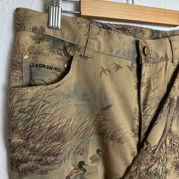 Vtg Lauren Ralph Lauren Size 8 Mallard Duck Print Straight Leg Chino Pants Brown - Picture 2 of 10